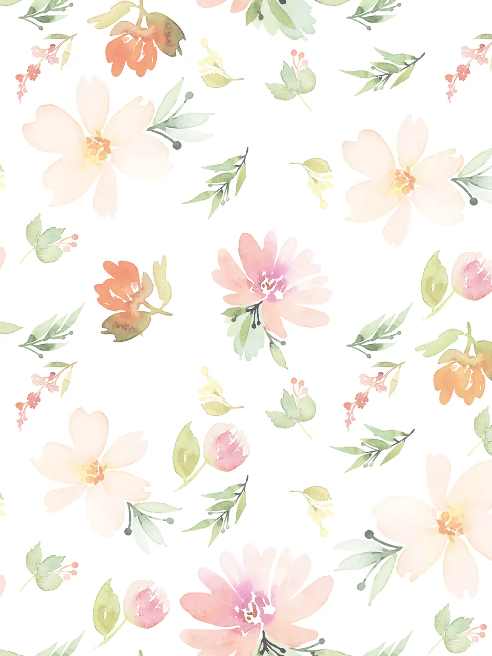 Delicate Watercolor Florals Wallpaper Mural