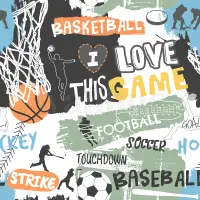 Youthful Sports Basketball Football Pattern Wallpaper Mural
