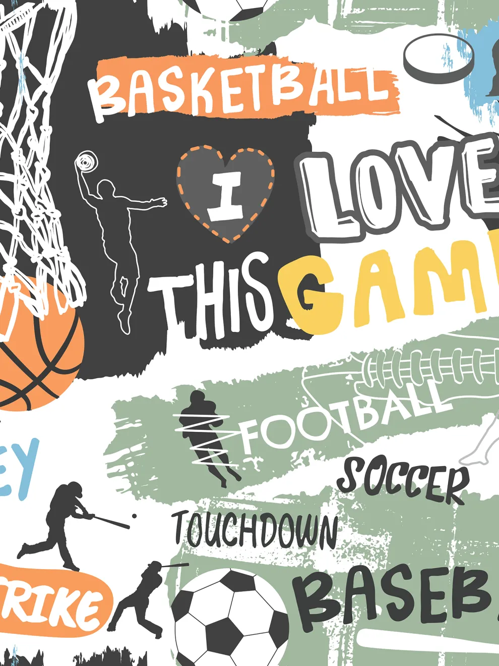 Youthful Sports Basketball Football Pattern Wallpaper Mural
