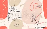 Modern Artistic Faces and Leaves Pattern Wallpaper Mural