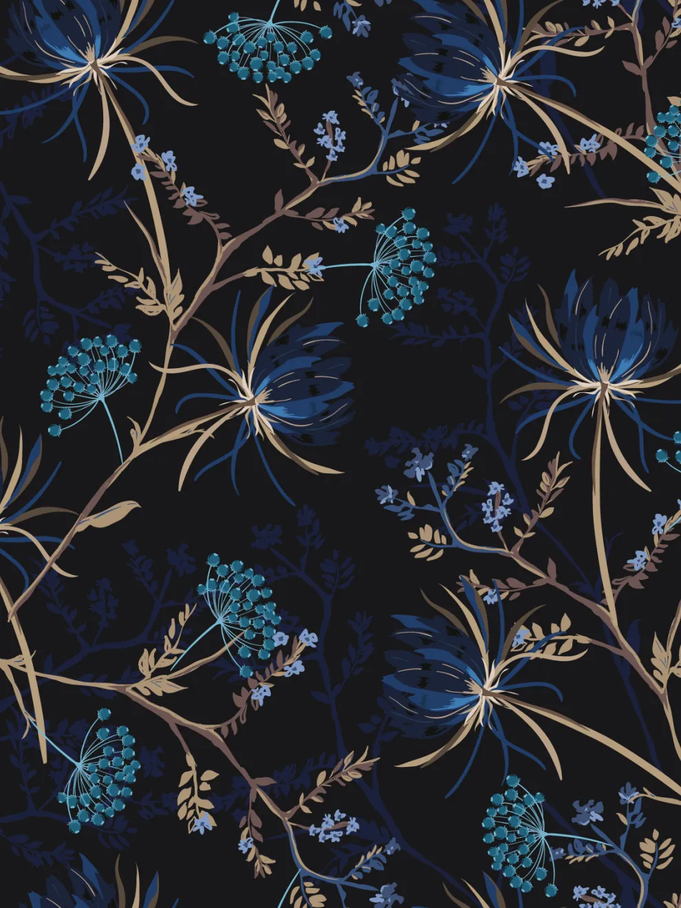 Midnight Botanical Elegance Wallpaper Mural