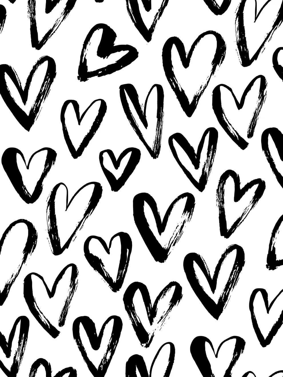 Artistic Hand Drawn Hearts Pattern Wallpaper Mural