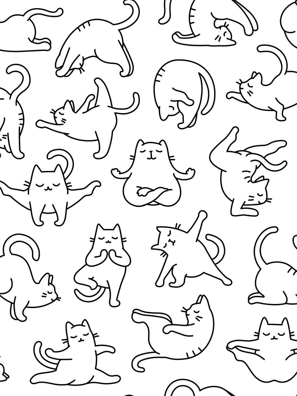 Charming Yoga Kittens Pattern Wallpaper Mural