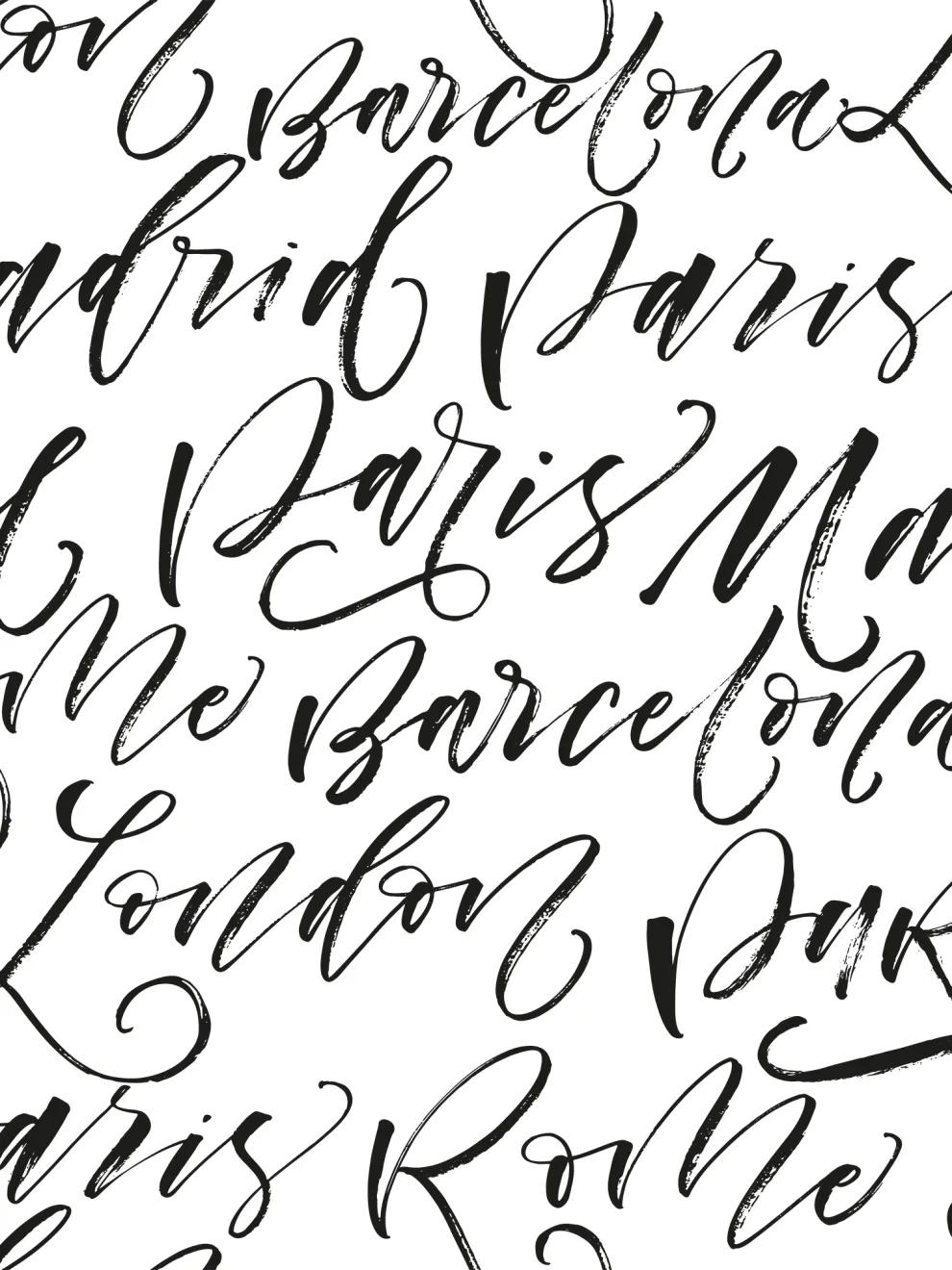 Calligraphy Cities Black and White Wallpaper Mural