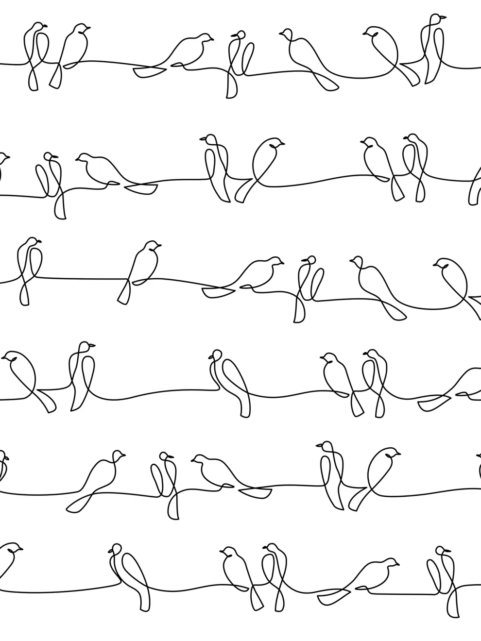Minimalist Line Art Birds Pattern Wallpaper Mural