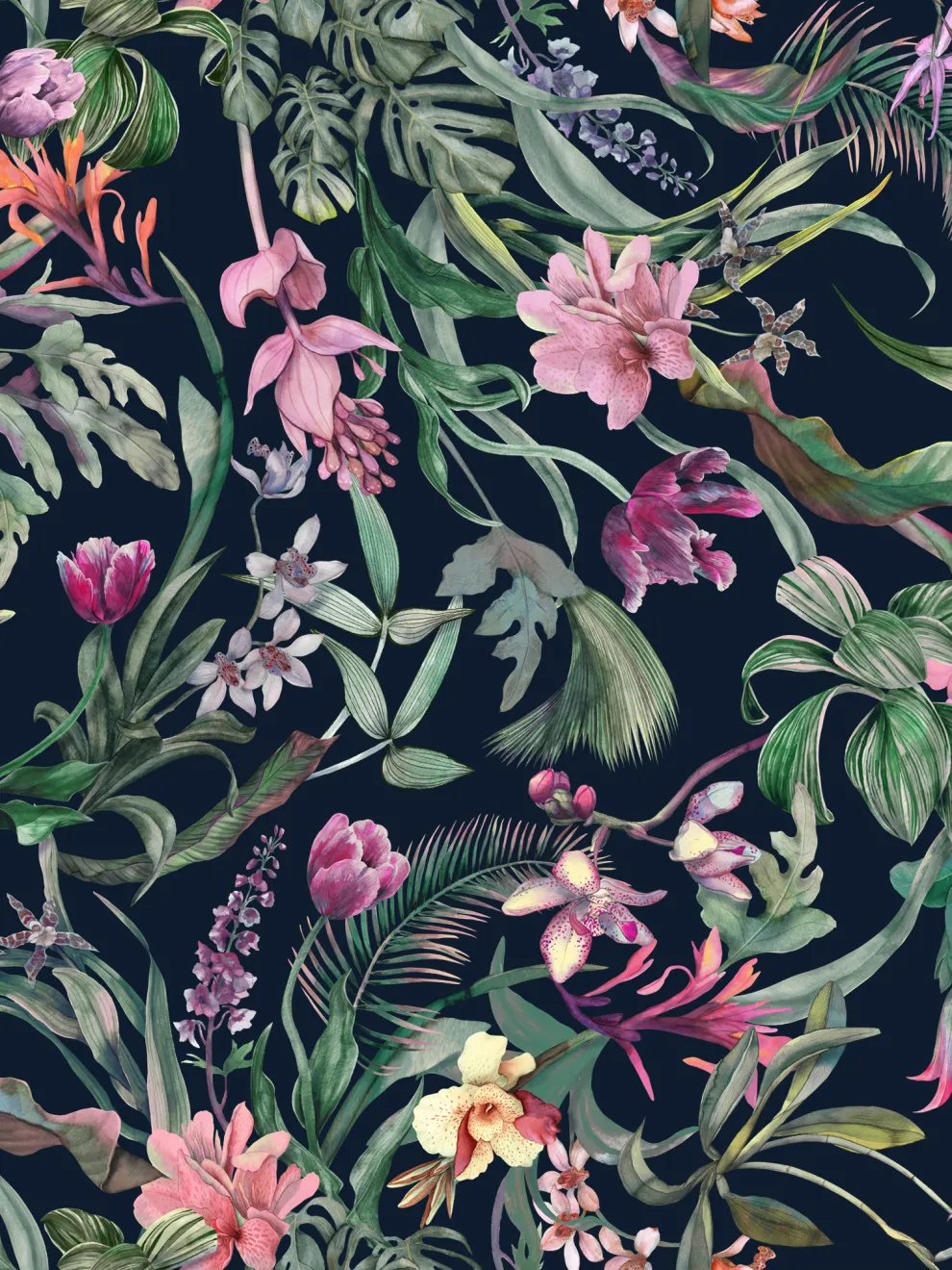 Exquisite Midnight Garden Bloom Wallpaper Mural