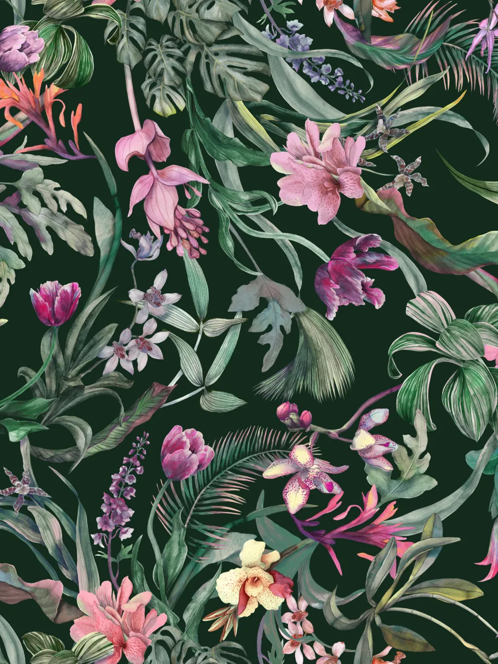 Exquisite Midnight Garden Bloom Wallpaper Mural