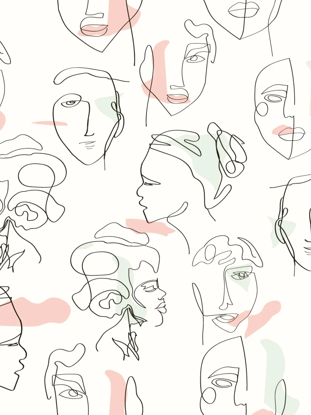 Abstract Faces Line Art Minimalist Wallpaper Mural