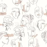 Abstract Faces Line Art Minimalist Wallpaper Mural