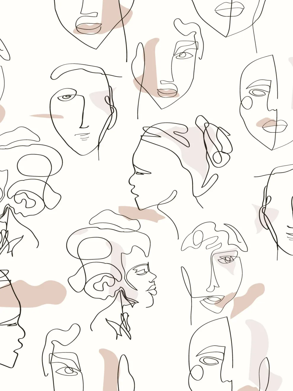 Abstract Faces Line Art Minimalist Wallpaper Mural