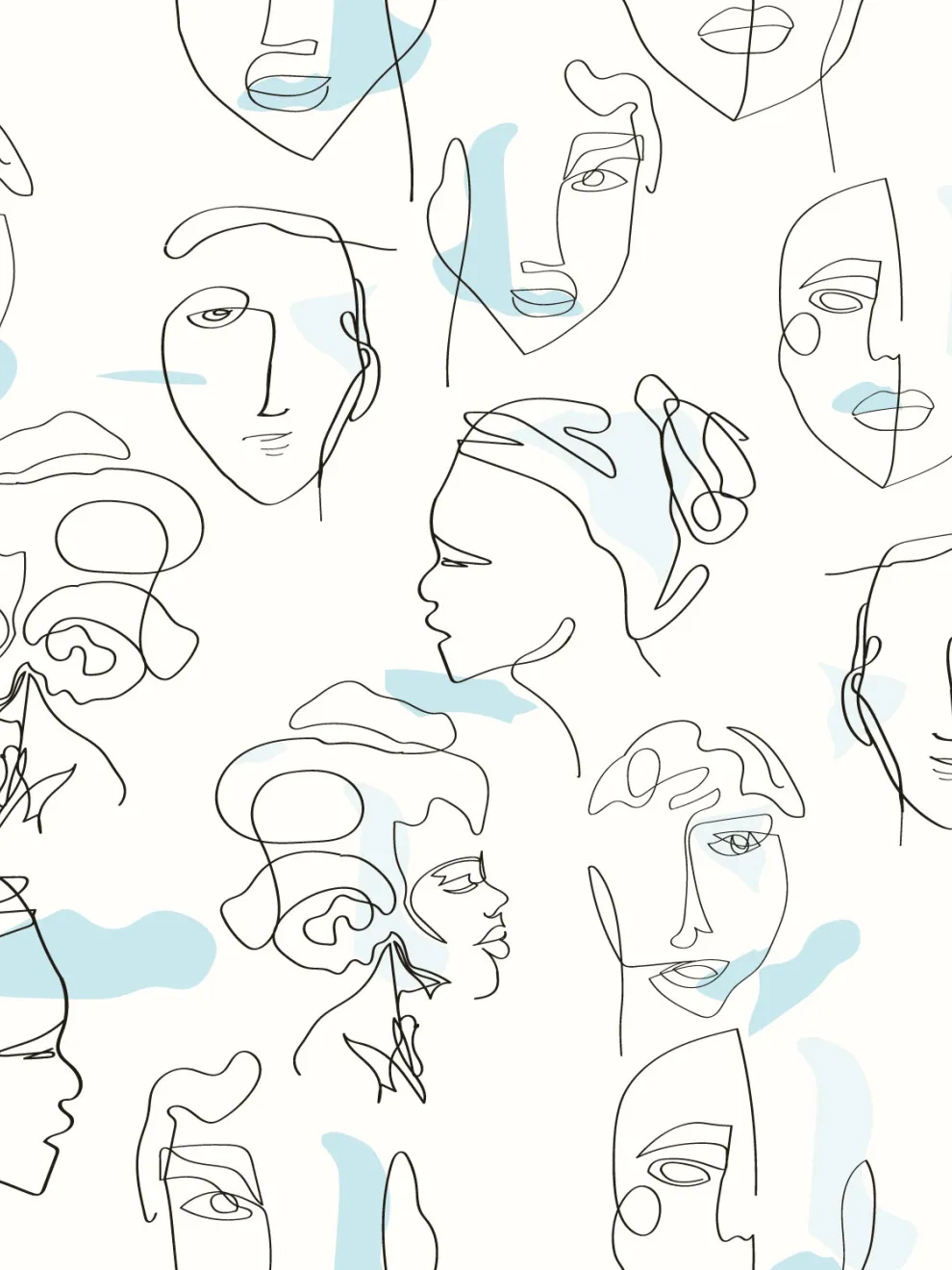 Abstract Faces Line Art Minimalist Wallpaper Mural