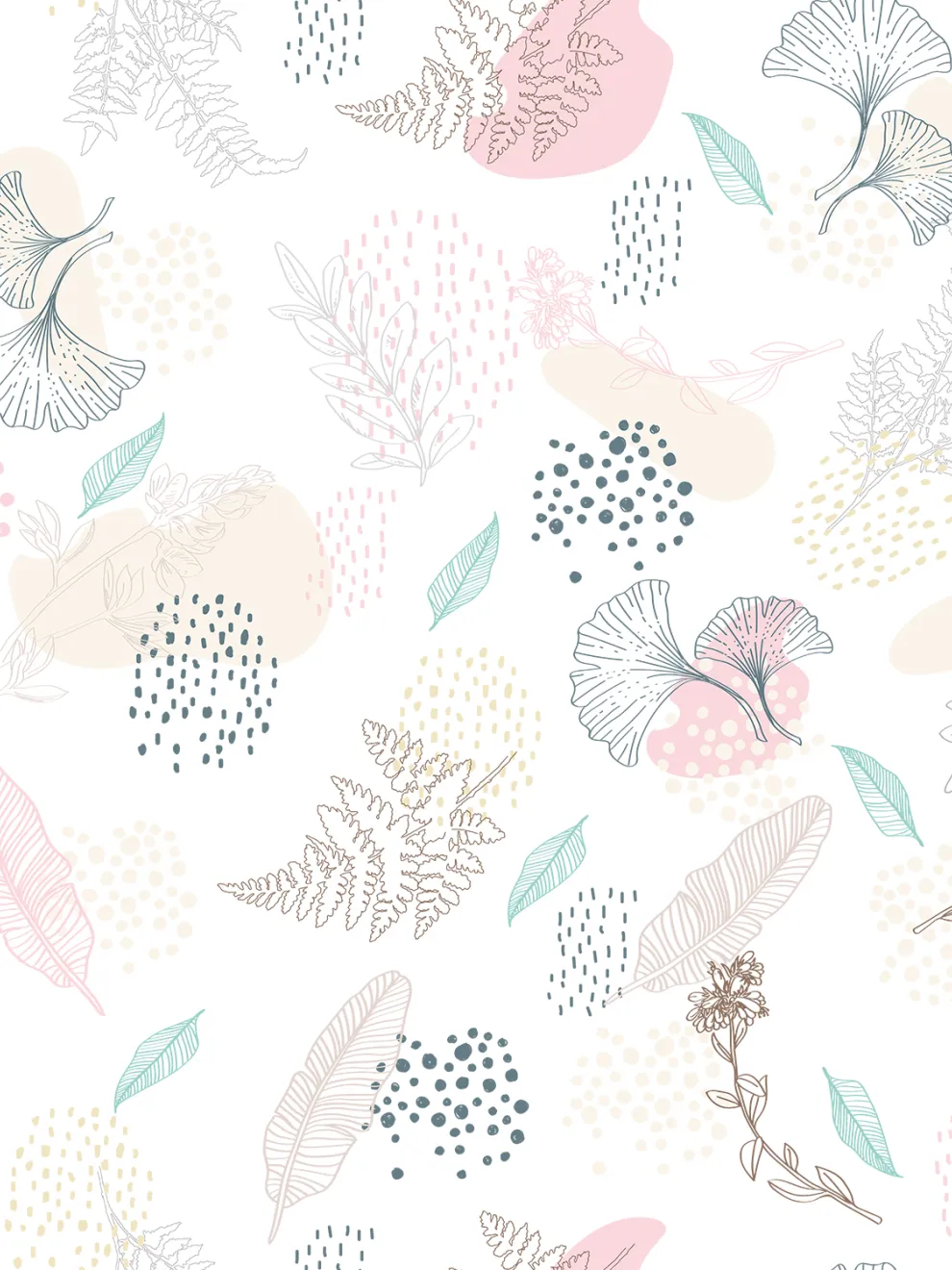 Abstract Hand Drawing Leaves Wallpaper Mural
