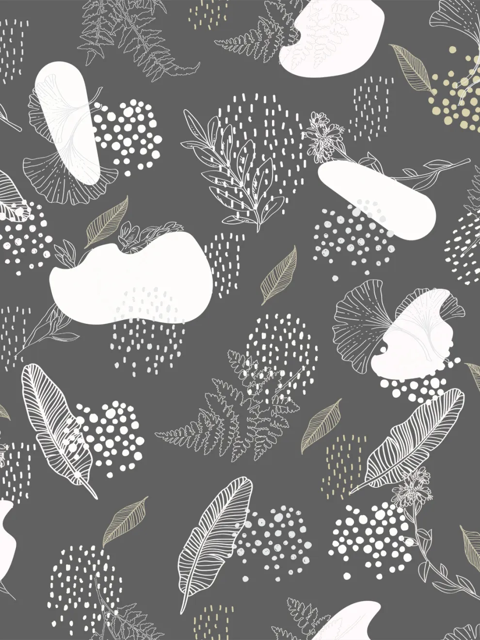 Abstract Hand Drawing Leaves Wallpaper Mural