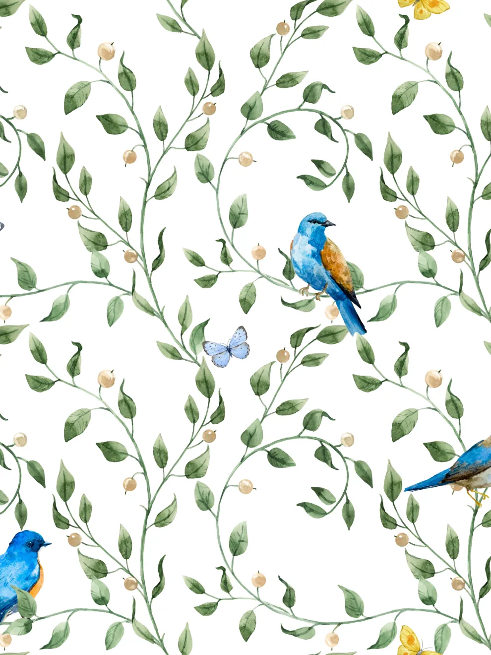 Exotic Colorful Birds Watercolor Wallpaper Mural