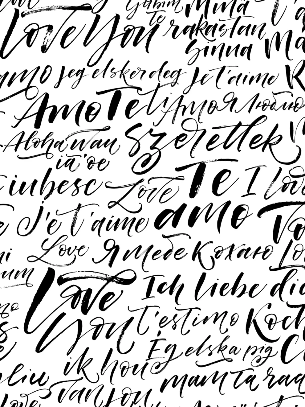 Romantic Calligraphy Love Phrases Wallpaper Mural