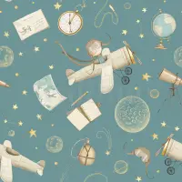 Whimsical Kids Watercolor Airplane with Stars Wallpaper Mural