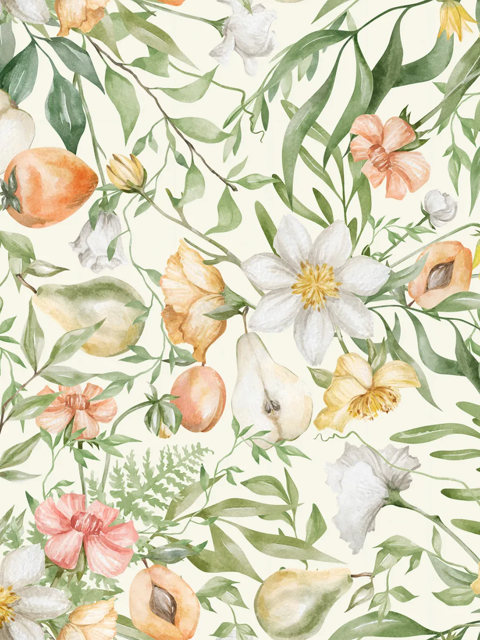 Delicate Springtime Flowers with Fruits Wallpaper Mural