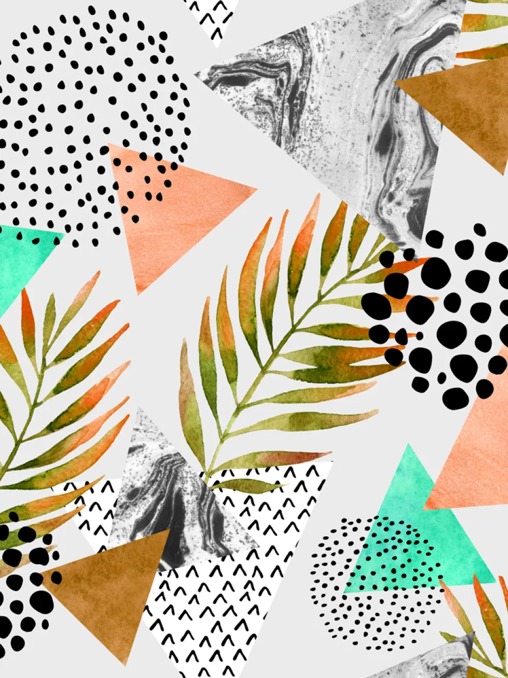 Abstract Botanical Leaves Shapes Wallpaper Mural