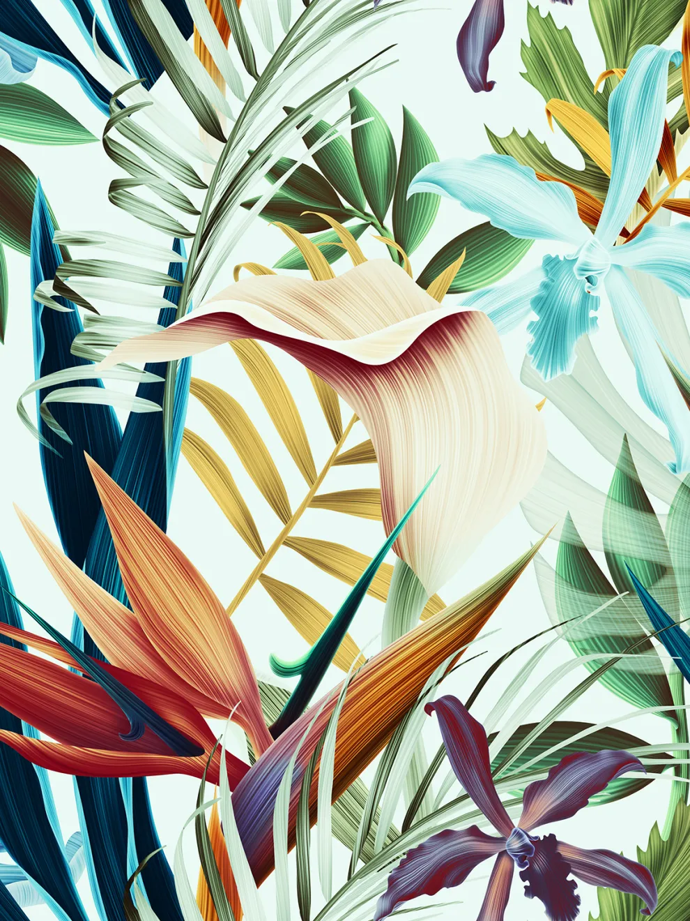 Vibrant Exotic Leaves Paradise Wallpaper Mural