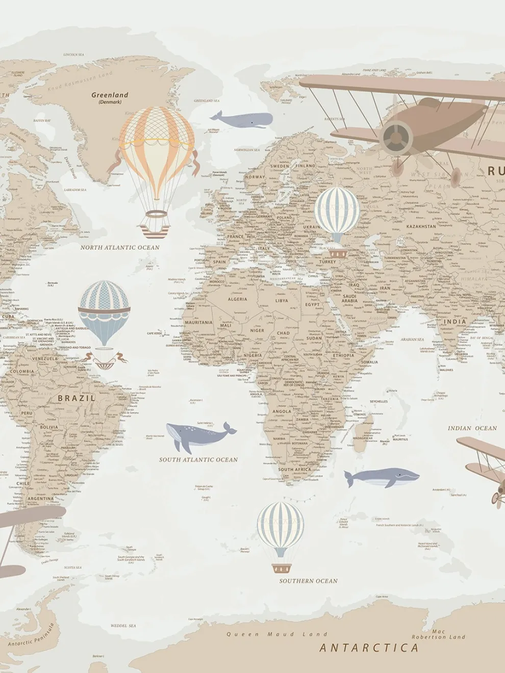 Classic Explorer Airplane World Map Wallpaper Mural
