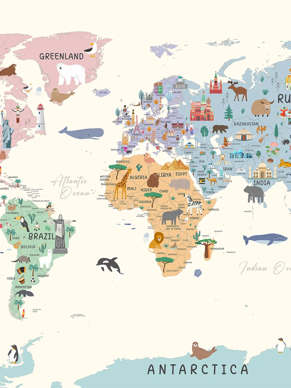 Playful World Journey Map for Kids Wallpaper Mural