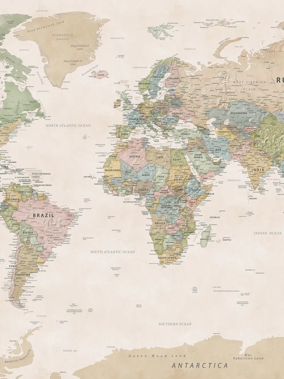 Educational Pastel World Map Wallpaper Mural
