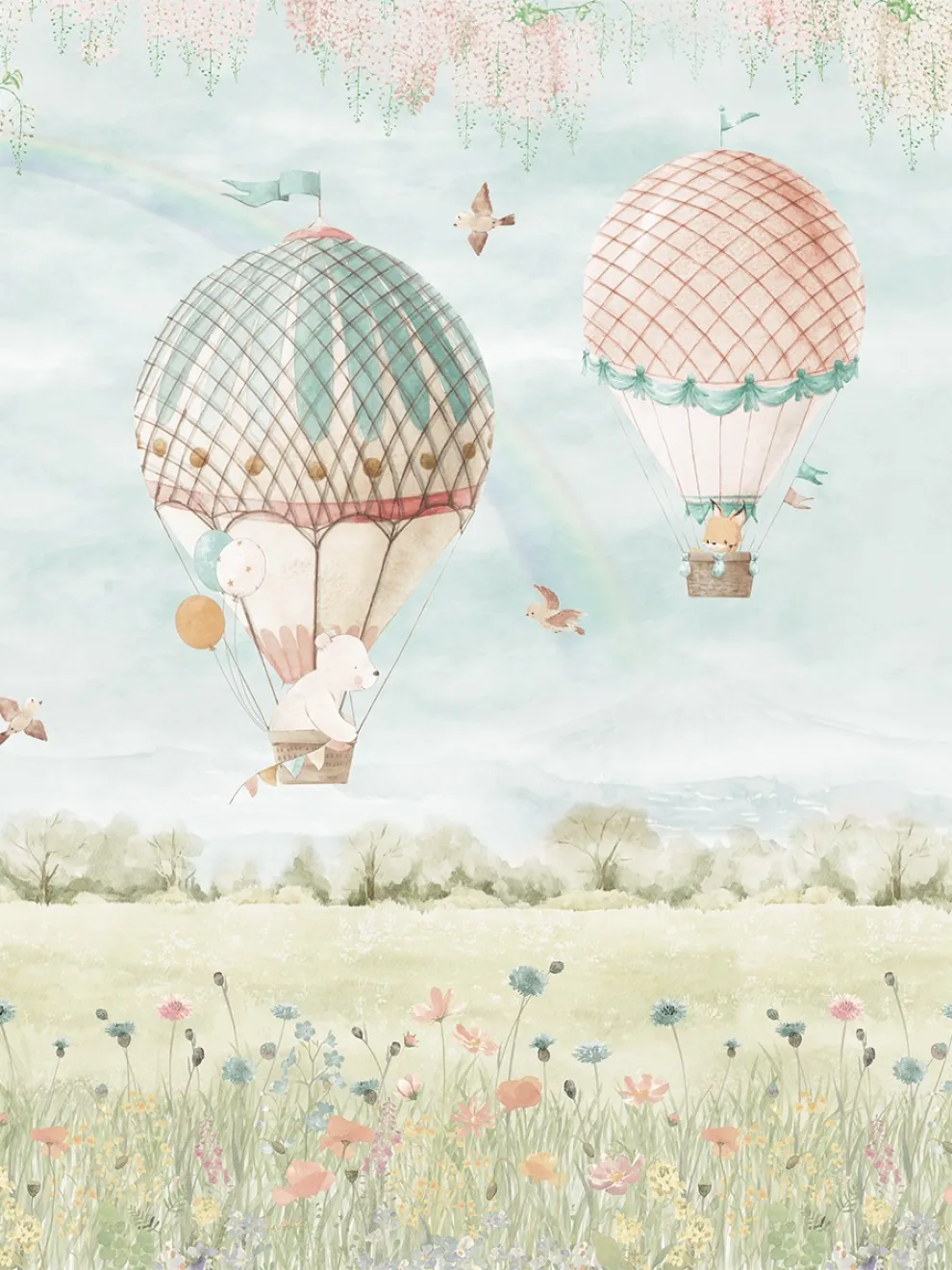 Pastel Dreamland Hot Air Balloon Wallpaper Mural