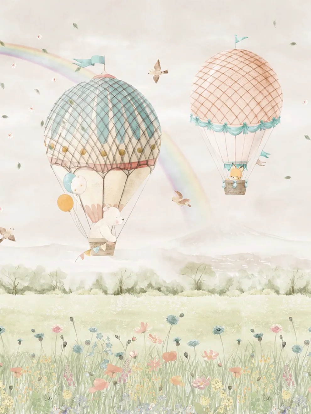 Pastel Dreamland Hot Air Balloon Wallpaper Mural