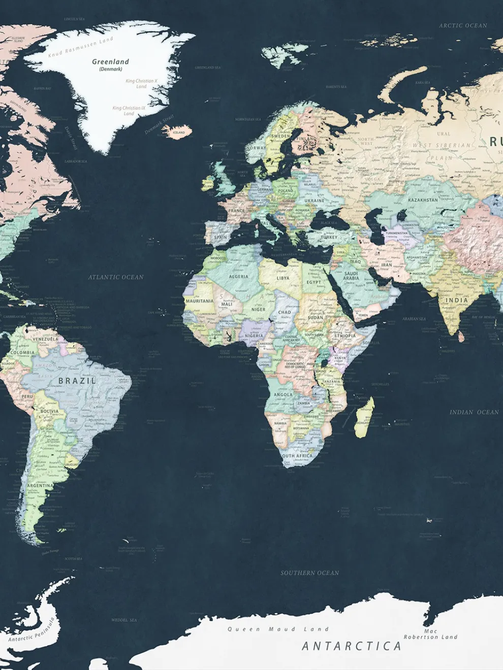 Political World Map Dark Background Wallpaper Mural