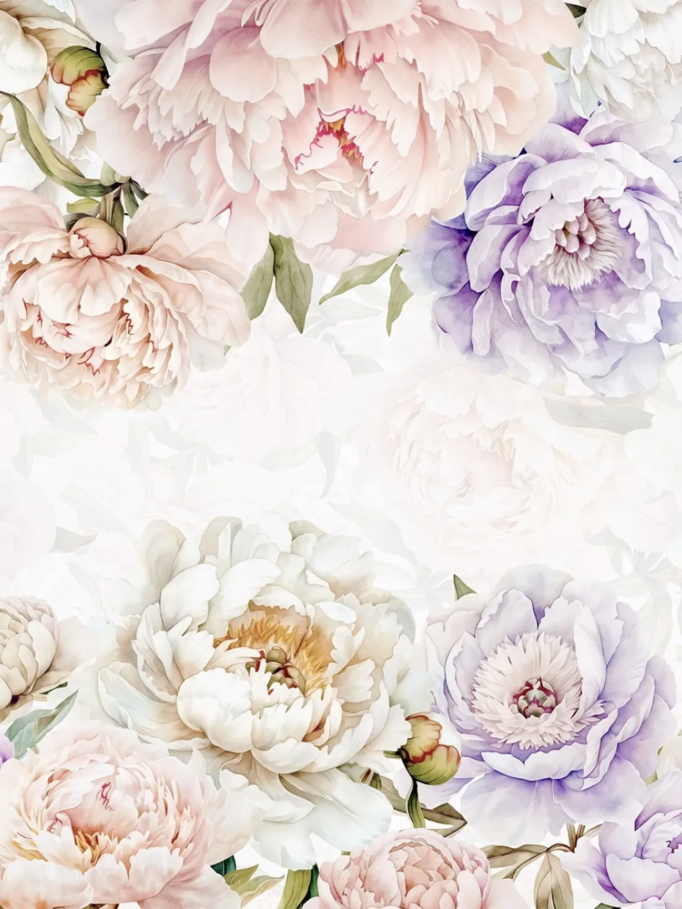 Elegant Pastel Peony Floral Wallpaper Mural