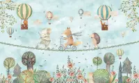 Whimsical Woodland Animals and Balloons Wall Mural