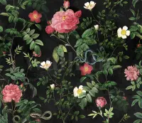 Vintage Botanical Floral Garden Dark Wallpaper Mural