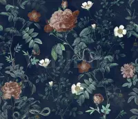 Vintage Botanical Floral Garden Dark Wallpaper Mural
