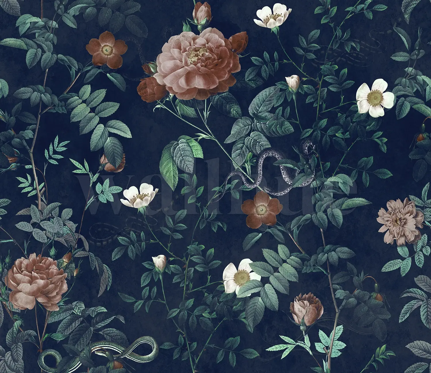 Vintage Botanical Floral Garden Dark Wallpaper Mural