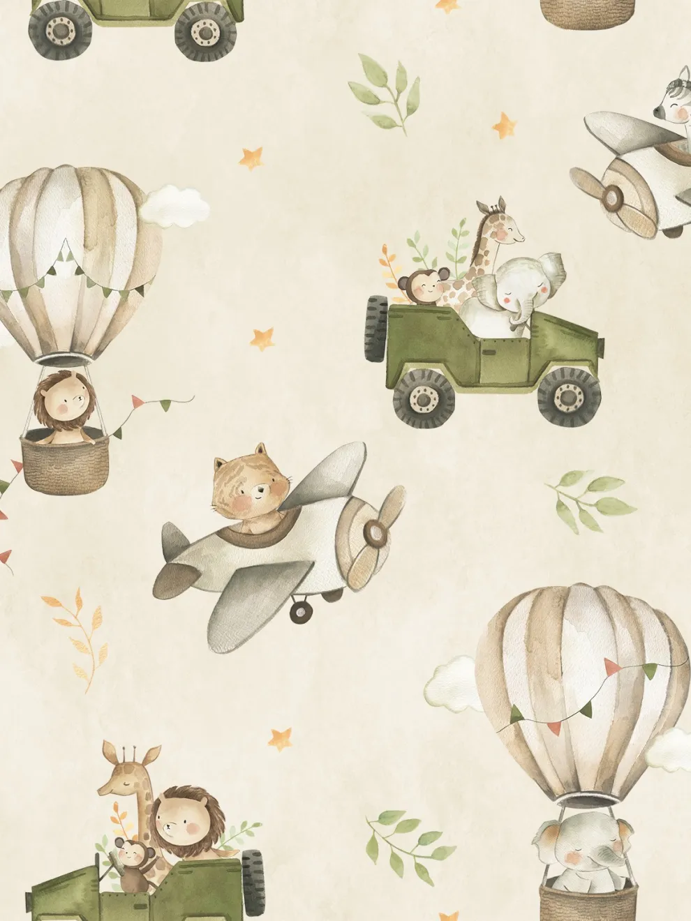 Kids Cute Cartoon Animals in Planes Pattern Wallpaper Mural