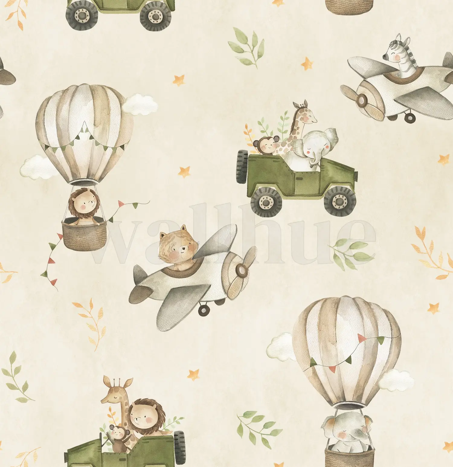 Kids Cute Cartoon Animals in Planes Pattern Wallpaper Mural