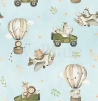 Kids Cute Cartoon Animals in Planes Pattern Wallpaper Mural
