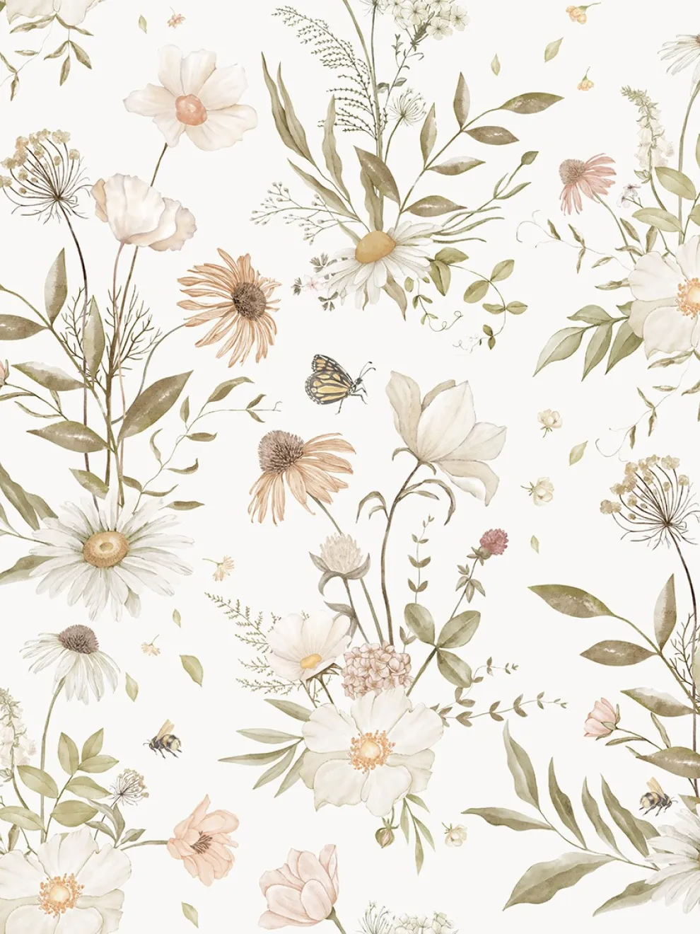 Kids Botanical Garden Wildflower Pattern Wallpaper Mural