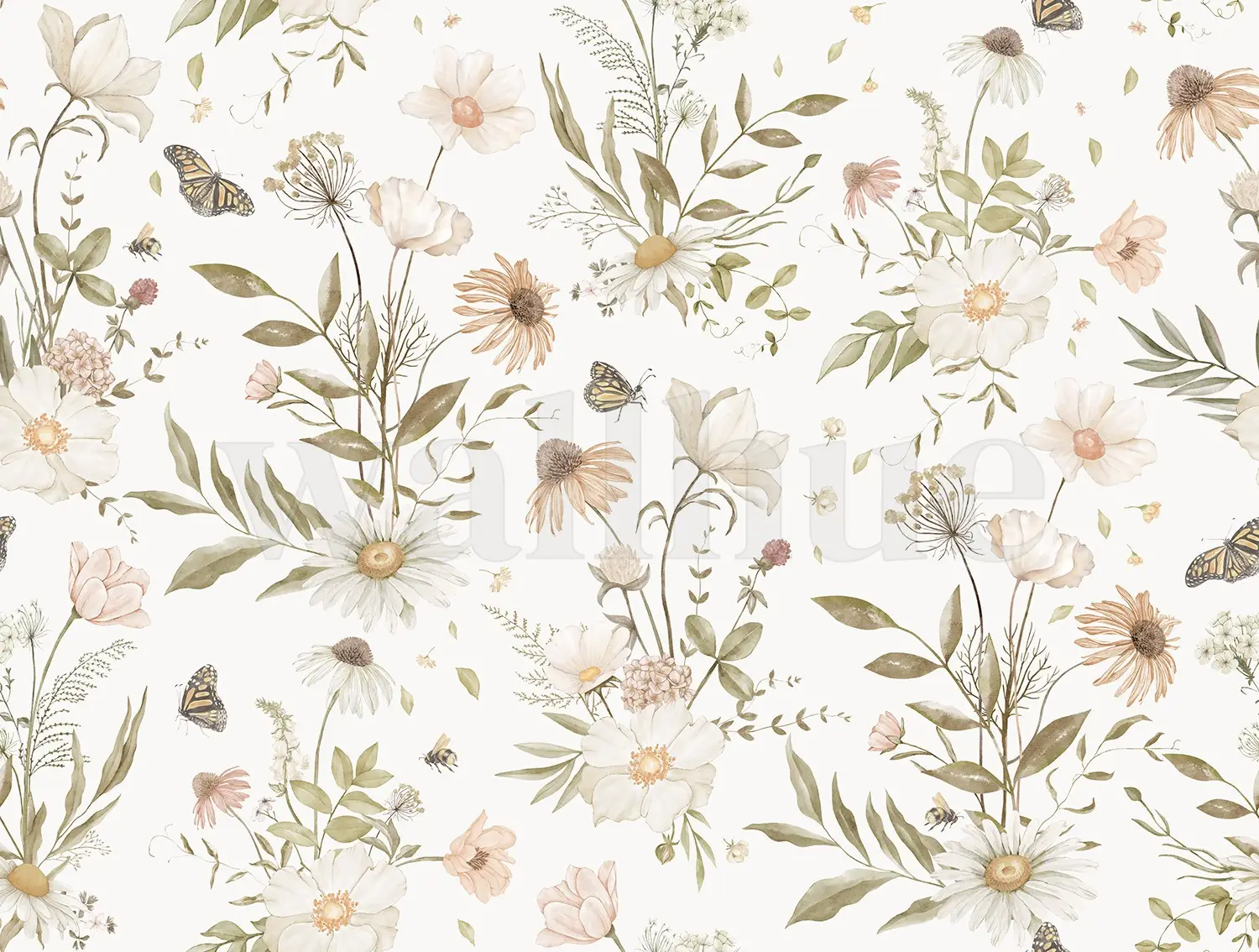 Kids Botanical Garden Wildflower Pattern Wallpaper Mural | Wallhue