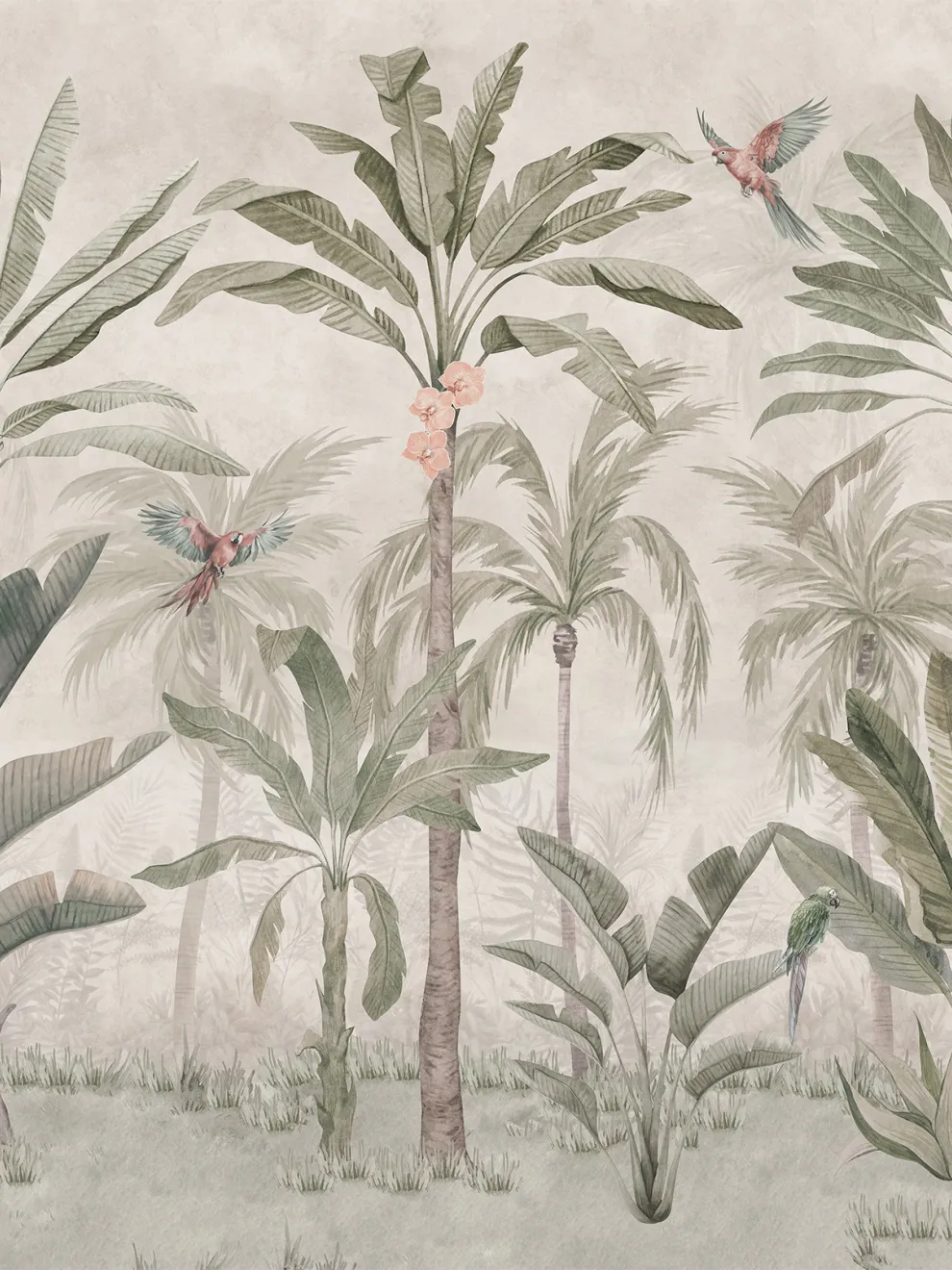 Tropical Palm Trees and Parrots Wallpaper Mural