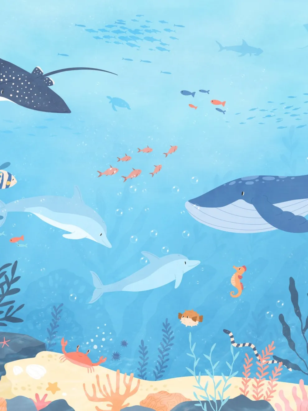 Kids Underwater Animals and Coral Reef Wallpaper Mural