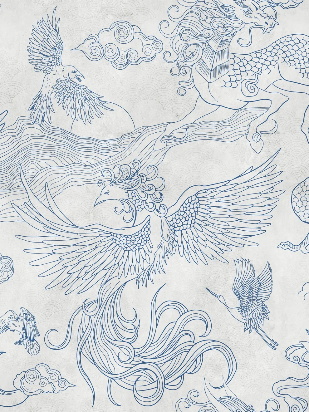 Elegant Phoenix and Dragon Wallpaper Mural