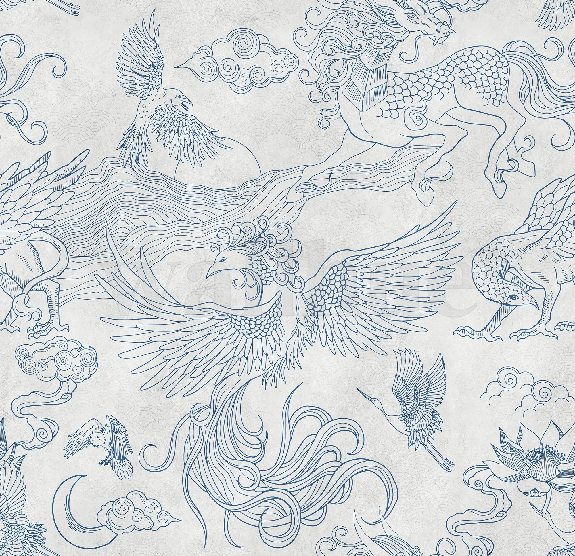 Elegant Phoenix and Dragon Wallpaper Mural