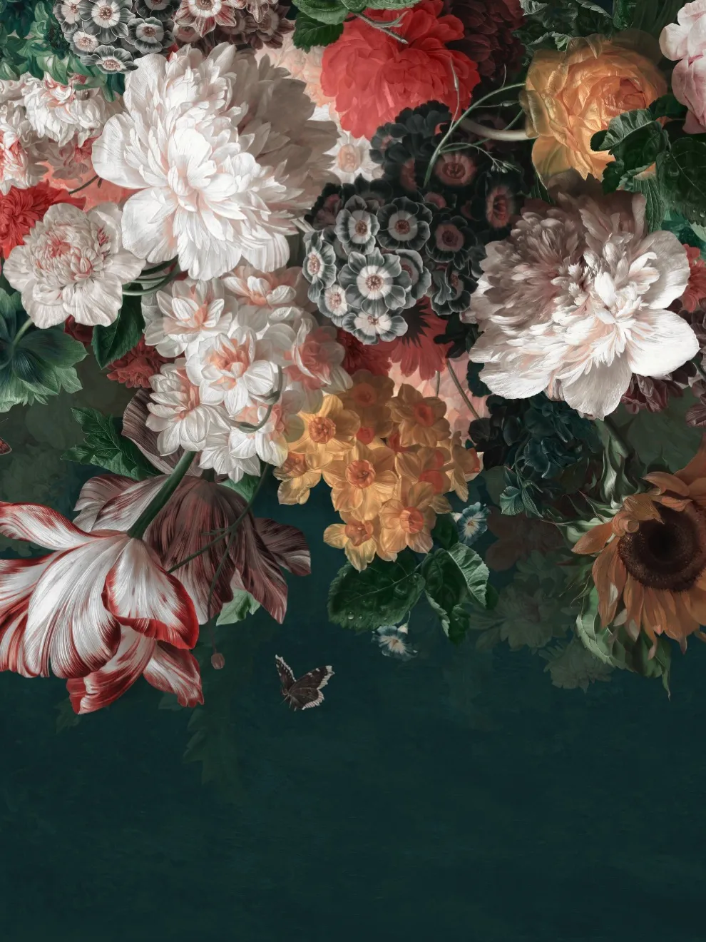 Enchanted Dark Dutch Floral Bouquet Wallpaper Mural