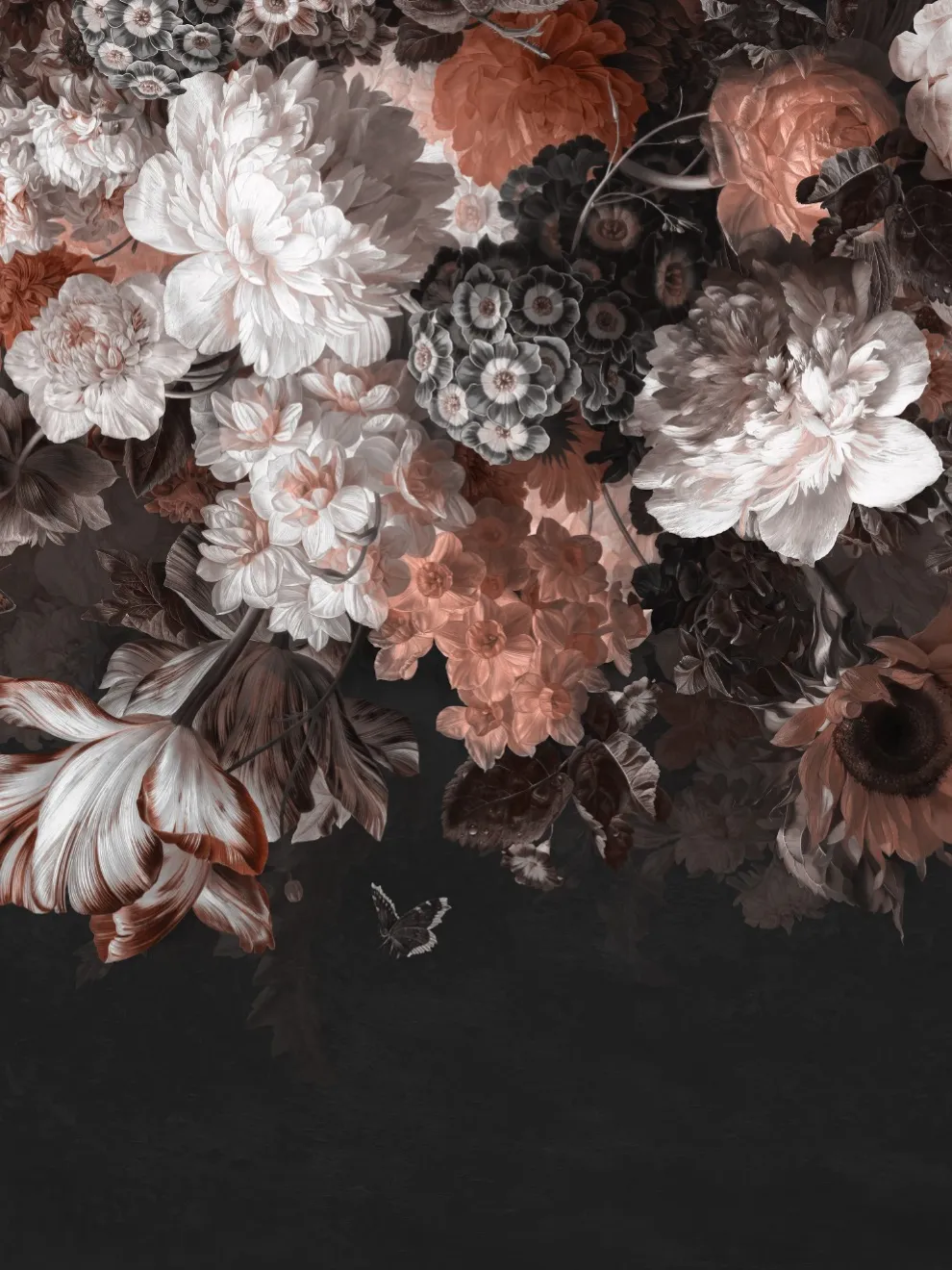 Enchanted Dark Dutch Floral Bouquet Wallpaper Mural
