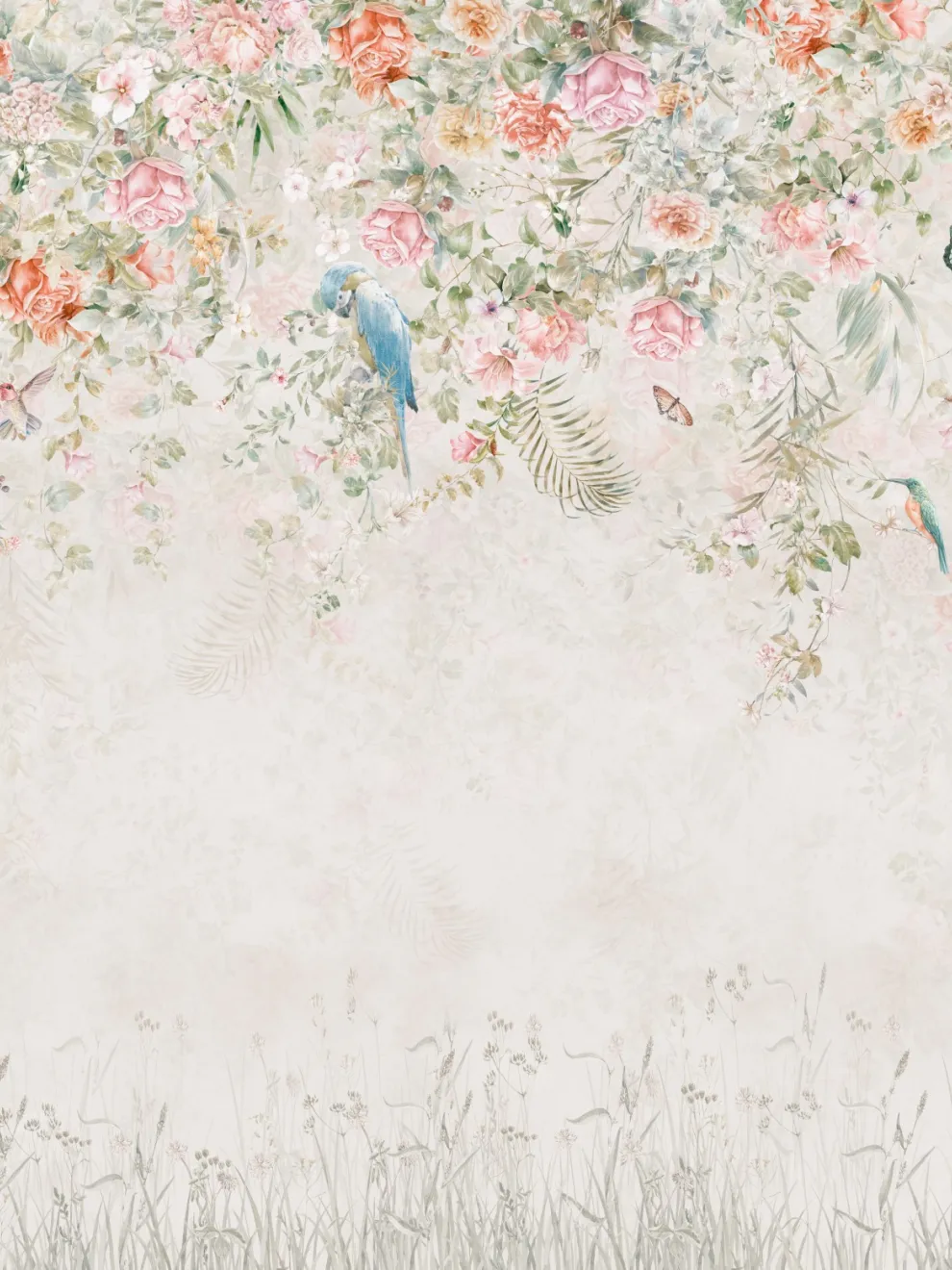 Colorful Ivy Floral and Birds Wallpaper Mural