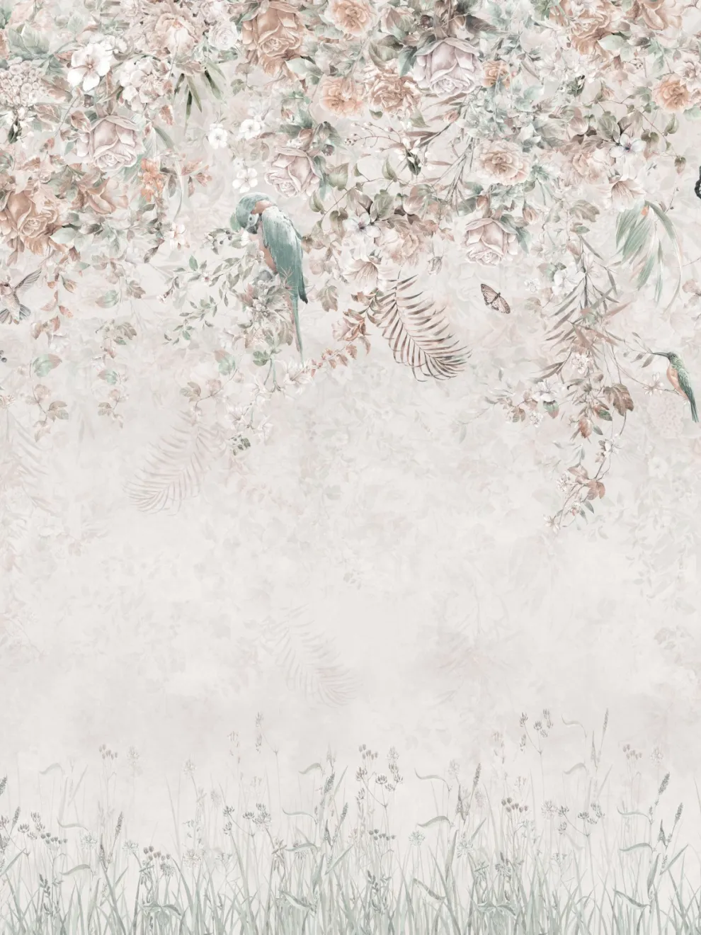 Whimsical Ivy Floral and Birds Wallpaper Mural