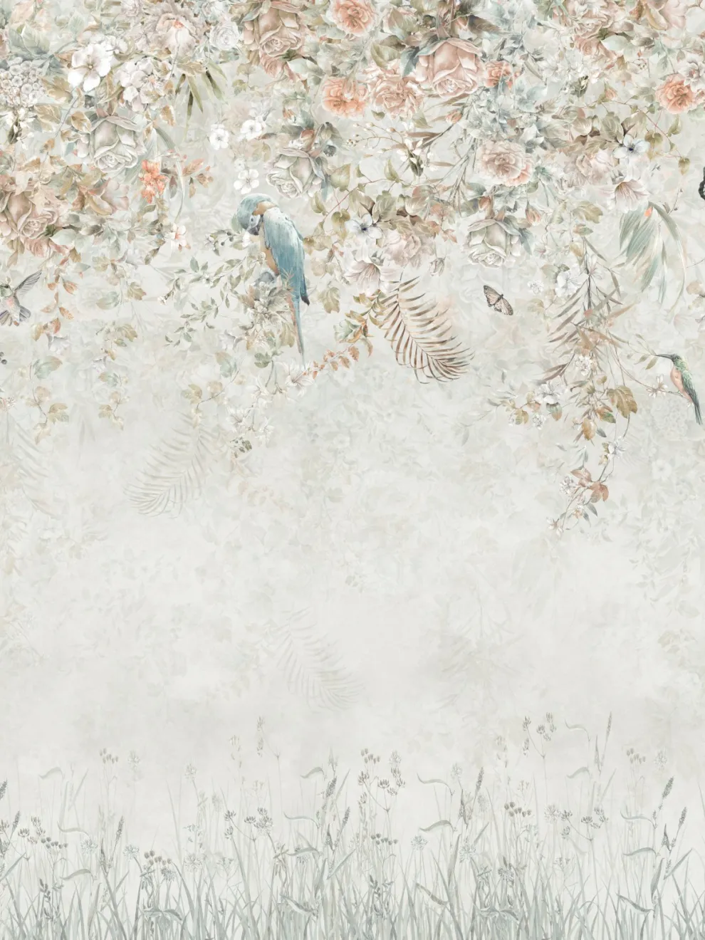 Whimsical Ivy Floral and Birds Wallpaper Mural