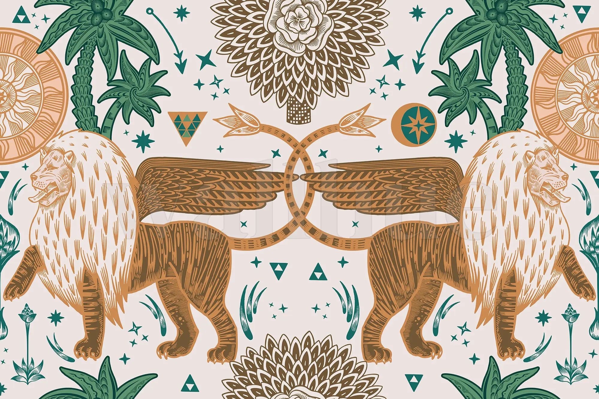 Mystical Winged Lions Wallpaper Mural