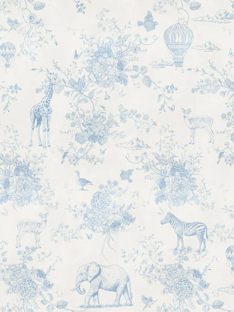Kids Whimsical Safari Animal and Floral Wallpaper Mural